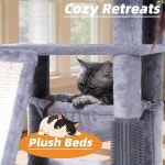 실내 고양이를 위한 익비어 다단계 고양이 나무 큰 해먹과 셀프 그루밍 브러시가 나무 탑 스크래치 사다리가 기둥이 등반 활동 타워