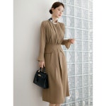 시크라인 시크라인 XXL까지 세테니 셔링 벨소매 쉬폰 인버티드 플리츠 원피스 가을 하객룩 모임룩 격식룩 M M CLPC-O-15