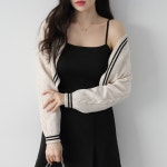 제니트 여성 레귤러핏 오픈 라인 배색 꽈배기 포인트 긴팔 니트 볼레로 가디건 오트밀 G1474