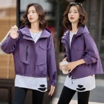 여성 배색 바람막이 쇼트 코트 가을 후드 캐주얼 OP1 A10Z3R