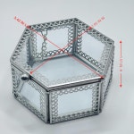 WHSLILR 빈티지 유리 주얼리 박스 - 보관 링 귀걸이 장신구 정리함 여성 소녀를 위한 장식용 선물용 헥사곤 보관함 Ring Small