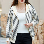 나바바 나바바 여성 캐주얼 단가라 긴팔 후드 집업 NC409