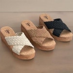 신상오픈런 여성 심플 위빙 코르크 웨지힐 통굽 슬리퍼