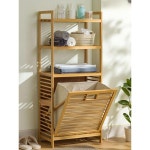 대나무 햄퍼 빨래바구니 슬라이딩 3단 수납장 빨래함 3단 40장 휴지통 선반