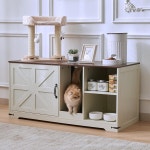 JanflyHome 고양이 화장실 박스 인클로저 보관함 골판지 조명 목재 실내 끝 사이드 테이블 농가 스타일 앤티크