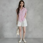 다잇템 여성 마원단 엷은 탱크 반소매 폴딩 단가라 티셔츠 22183016 588872