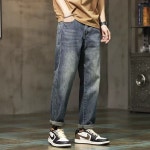 십전십미 빈티지 데님 팬츠 남자 겨울 기모 와이드 통바지 캐주얼 바지 34