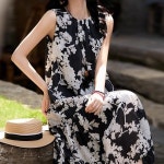 스윗트리 여름 비치웨어 민소매 플라워 프린트 미디 원피스 j1056