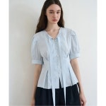 드로우핏우먼 턱 퍼프 반팔 타이 블라우스 DFWMSH5207