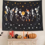 나스키 할로윈 벽 태피스트리 - 객실 파티 장식용 해골 트리피 앤 59 1 X 78 7 59 1L x 51 2W