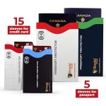 RFID 슬리브 20팩 세트 컬러 코딩 시스템 신원 도용 방지 카드 홀더 신용카드 보호대 신용카드 슬리브 15개 여권 5개