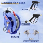 조젯 접이식 압력 세척 호스 릴 3 8 x 50피트 파워 벽 바닥 4000 PSI 파란색