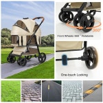 소형 소형견 고양이용 4륜 반려동물 유모차 분리형 캐리어 보관 바구니 원클릭 접이식 컴팩트 휴대용 3 in 1 다기능