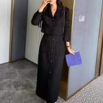 여성 투피스세트 치마정장 세트 트위드 긴팔자켓 롱치마 S 카키 반신 스커트