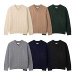 남자 카인 브이넥 케이블 워셔블 니트 티셔츠 크림 GN-KN-Q005