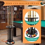 당구 스틱 홀더 바닥 스탠드 - 원형 큐 랙 당구대 액세서리 8개의 큐 나무로 된 독립형 당구대 게임룸 당구장 장식용 스탠드