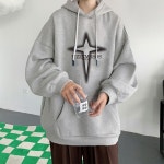 FANSYLI 남성 후드티 심플 캐주얼 맨투맨 봄가을 프린팅 긴팔티 데일리 캐주얼 코트 화이트B X2507J29