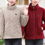 JUSTFEELING 하이넥 중장년 뽀글리 후리스 자켓 집업 도톰한 겨울 아우터 바람막이 따뜻한 램스울 재킷 중년여성 4050대 플리스 점퍼... 