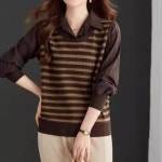 스윗트리 단가라 레이어드 조끼 배색 니트 티셔츠 j1096