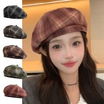 여성 빵모자 가을모자 화가 빈티지 체크무늬 꼭지 베레모