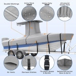 업그레이드된 1200D T-탑 보트 커버 100 방수 헤비 듀티 찢어짐 방지 폴리에스터 루프가 센터 콘솔 보트용 모터 커버 빔 폭 최대 116
