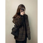 해피유통 여성 빈티지 하프 체크 장장 모직 코트 자켓jh lmy L