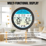 래디 DT7 기상 관측소 HTN 디스플레이 - 실내 실외 온도 습도 모니터 일출 일몰 기압 월상 듀얼 알람 시계 가정 정원 농장 온실용