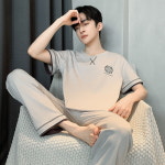 빛나는 판다남성 여름 면 얇은 반팔 긴바지 세트 남성 캐주얼 대형 외출 홈웨어 H3923