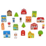 나무 블럭 장난감 마을 만들기 어린이 교구 세트 아이