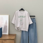 행복여 스위트 캣 루즈핏 캐쥬얼 반팔 맨투맨 티셔츠 one size