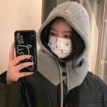 단추 후드모자 니트 바라클라바 단추 바라클라바 니트 후드모자 겨울 워머 크림