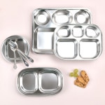 스텐 어린이 식판 유아 간식 접시 어린이집 유치원 그릇 영유아 아기 수저 젓가락 포크 05 1구스텐간식접시 사각 1개