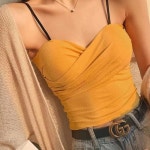 여성 여름 시원하고 부드러운 골지원당 슬림핏 꼬임 캡내장 끈 나시 여자나시티