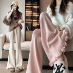 여성용 부츠컷 바지 니트 가을 허리밴딩 하이웨스트 슬림핏 캐주얼 슬리퍼 나팔 CH3