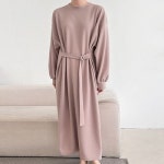 여자 벨트 스트랩 퍼프 가을하객룩 롱원피스