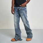 MT99 트임 디스트로이드 팬츠 트렌디한 디자인에 올오버 스키니진남 L 푸른 색