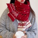 LND 겨울 니트 머플러 사슴 패턴 노르딕 스타일 따뜻한 방한 목도리 여성 남성 남여공용