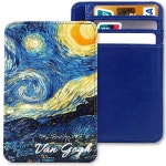 칸두렌 슬림 미니멀리스트 RFID 가죽 지갑 프론트 포켓 남녀 신용카드 홀더 머니 클립 케이스 반 고흐 별이 빛나는 밤 Almond flowers