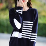델문도 여자 겨울 니트 스웨터 스트라이프 라운드 가을 이너 긴팔 DOS4
