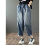 애니율 여성 캐주얼 배기 밴딩 청바지 G2053