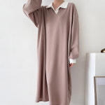 옷자락 여자 배색 카라넥 가을임부복 등원룩 스판 롱원피스