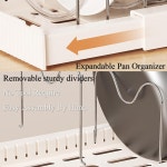 LICRUGU 냄비 프라이팬 정리함 캐비닛 아래 10 조절 가능한 칸막이 확장 뚜껑 홀더 주방 수납 조리기구 도마 뚜껑 접시 흰색 수납장 내부 선반