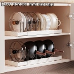 LICRUGU 냄비 프라이팬 정리함 캐비닛 아래 10 조절 가능한 칸막이 확장 뚜껑 홀더 주방 수납 조리기구 도마 뚜껑 접시 흰색 수납장 내부 선반