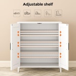 홈레크 농가 신발장 2개의 헛간 문과 나무 다리 3개의 조절 가능한 선반이 5단 신발 보관 캐비닛 옷장용 정리함 현관용 복도 흰색