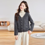 델문도 여자 겨울 셔츠 블라우스 브이넥 니트 카디건 가을 숏 스웨터 블레이저 DOS4