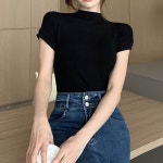여성 여름 기본티 캡소매 슬림핏 2 하프넥티셔츠 반목