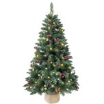 CXTOP 4피트 프리라이트 크리스마스 트리 베리 20개 파인콘 LED 조명 100개 버랩 랩드 베이스 데코 트리가 포함된 인조 소나무 300개... 