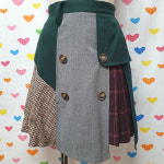 트렌치 트위드 체크 패턴 패치워크 비대칭 언발 레이어드 슬릿 트임 랩 버튼 플리츠 A라인 미니 치마 Y2K