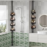 솽칭 4단 코너 샤워 캐디 텐션 폴 정리함 - 조절 가능한 방청 금속 안전 가드레일이 플라스틱 선반 욕조용 욕실 수납 공간