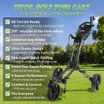 티보 골프 푸시 카트 3 바퀴-골프 카트 360 회전 전륜 전 지형 이동성 골프백 퀵폴드 디자인 핸드브레이크